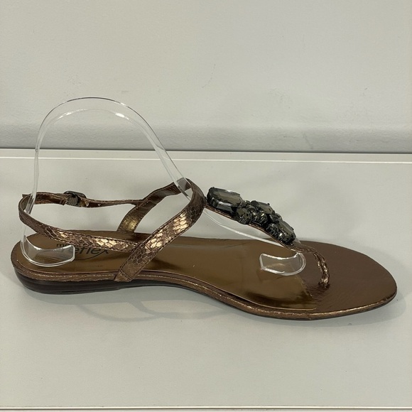 Moda Reflex Bronze Faceted Jeweled Thong Low Heel Strap Comfort Sandals Sz 10 - Picture 4 of 12